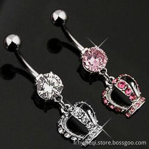 Dangling Crystal Navel Belly Rings, 3, 8, 10 11, 12mm Lengths